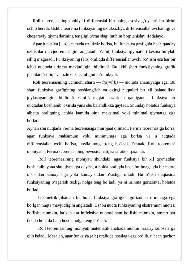 Differensial hisobning asosiy teoremalari, Ferma, Roll, Lagranj, Komi teoremalari 4