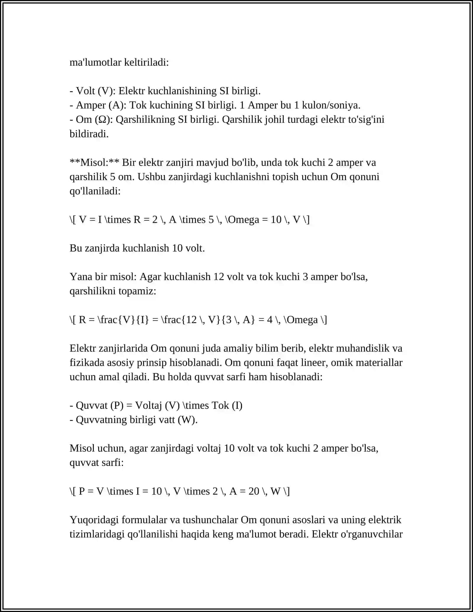 OM VA JOUL-LENS QONUNLARINING DIFFERENSIAL KORINISHI 4
