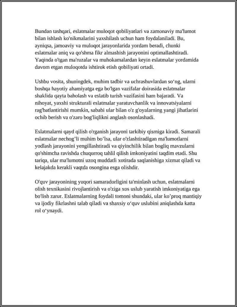 ESLATMALAR BILAN ISHLASHNING ( NOTE TALKING) VA FOYDALI TOMONLARI 4