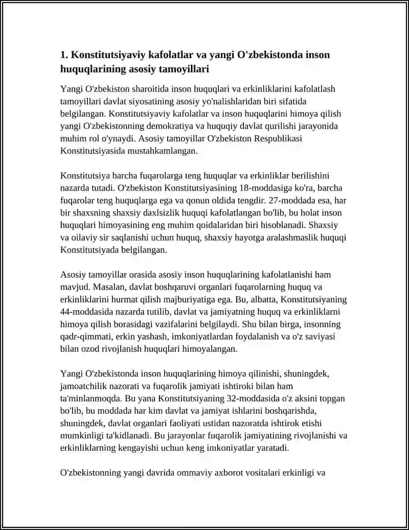 YANGI O'ZBEKISTONDA INSON HAQ-HUQUQLARI VA ERKINLIKLARI KAFOLATINING YARATILISHI 4