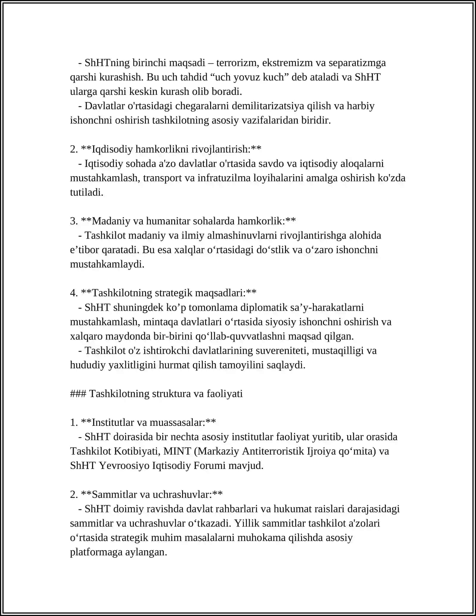 O'ZBEKISTONNING SHHT BILAN ALOQALARI 4