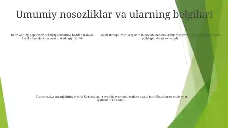 Transmissiya Agregatlarining Asosiy Nosozliklari Va Ularning Alomatlari, Txk Va T Ishlar Texnologiyasi 4