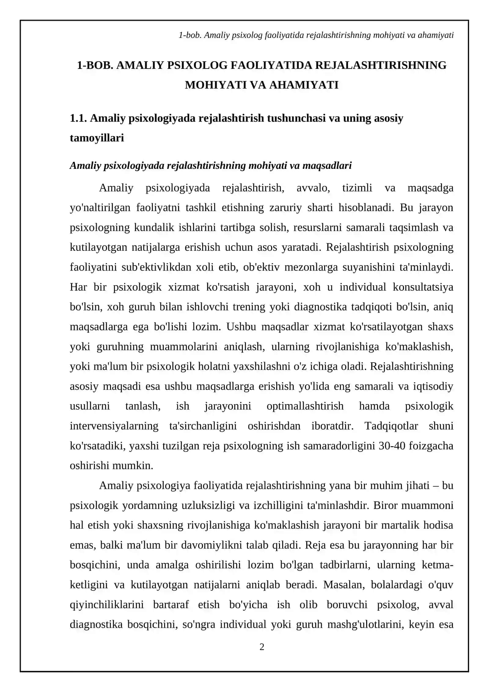 Amaliy psixolog faoliyatida rejalashtirish va uning turlari 4