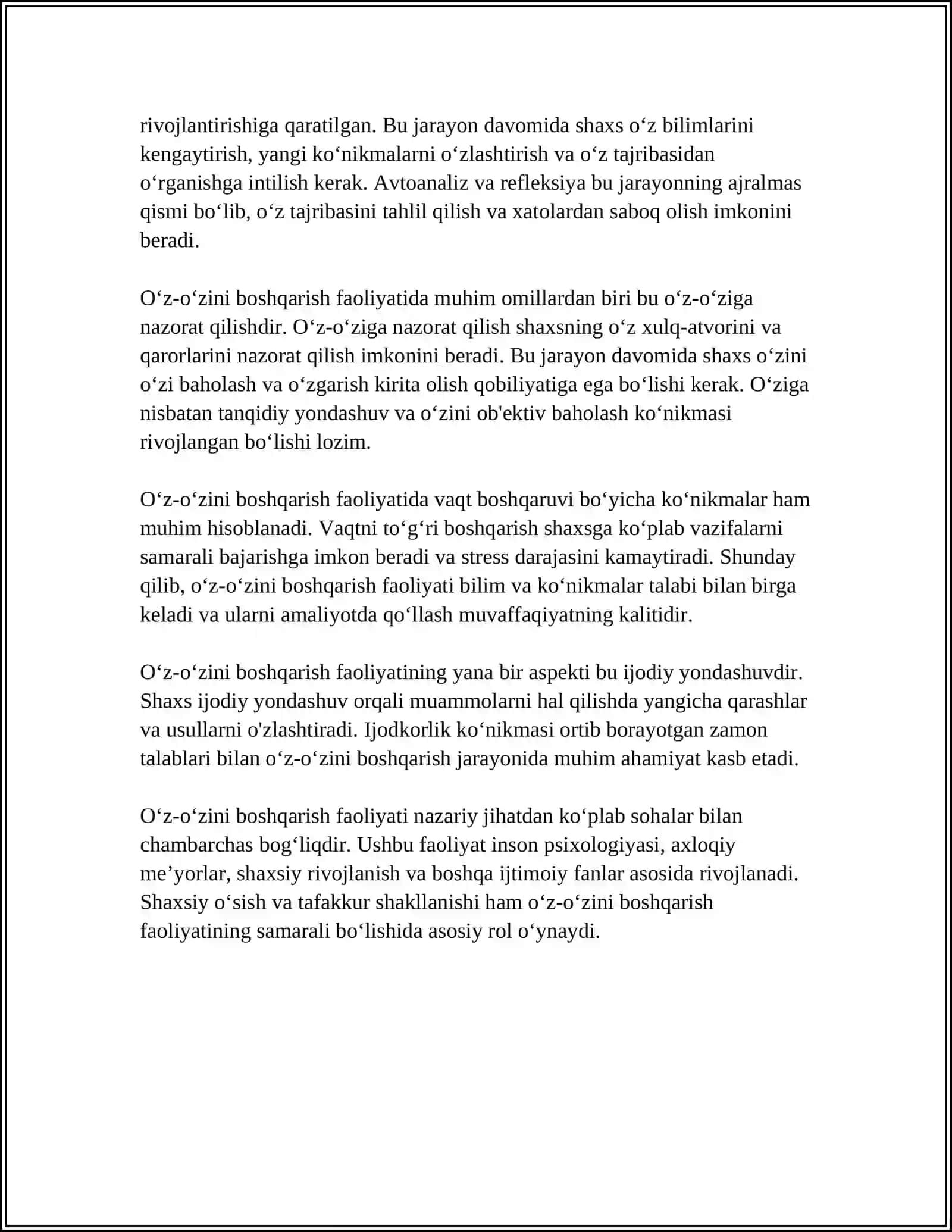 OʻZ-OʻZINI BOSHQARISH FAOLIYAT SIFATIDA 4