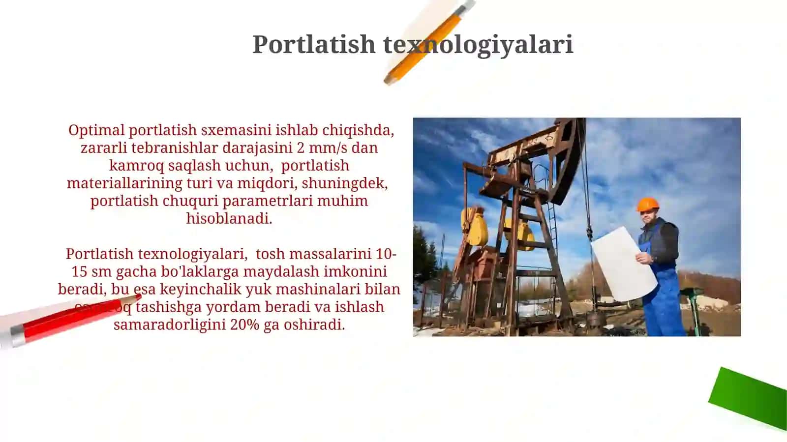 Burgʻulash va portlatish ishlarini taqqoslash 4