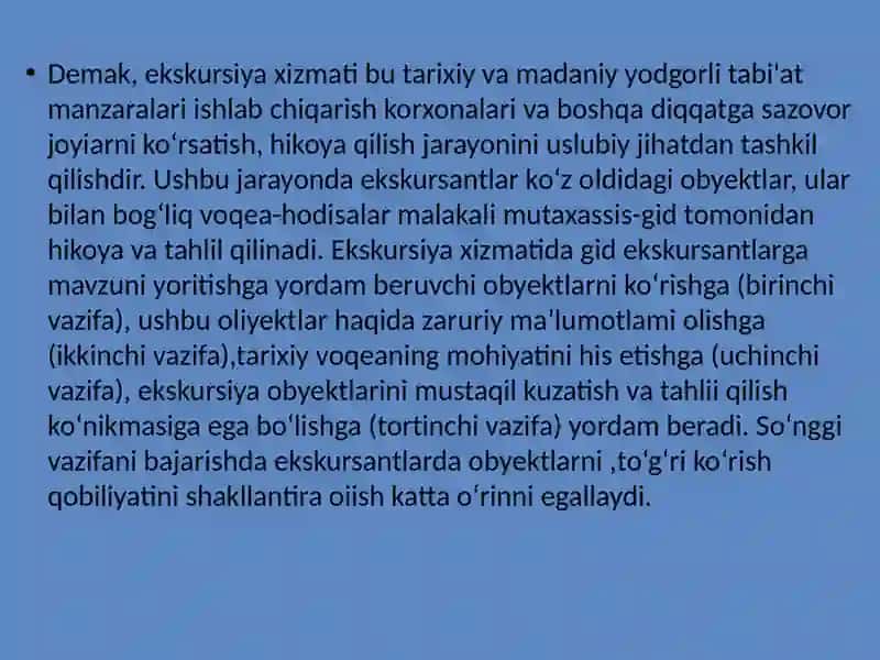 Ekskursiya va ekskursiya xizmatlarini tashkil etish 4