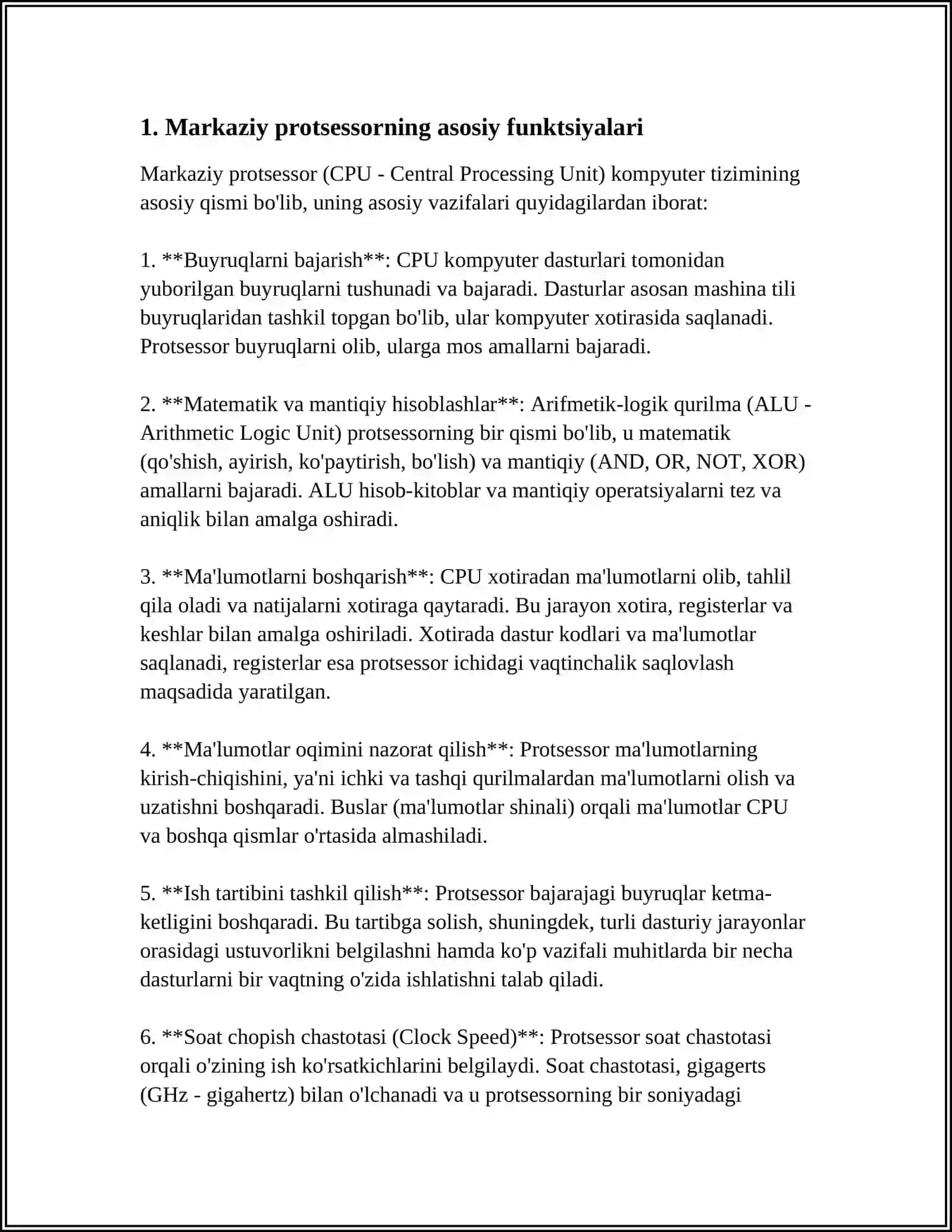 KOMPYUTERLARNI ASOSIY VOSITALARI (BLOKLARI): FUNKSIONAL IMKONIYATLARI VA QURISH TAMOILLARIJUM 4