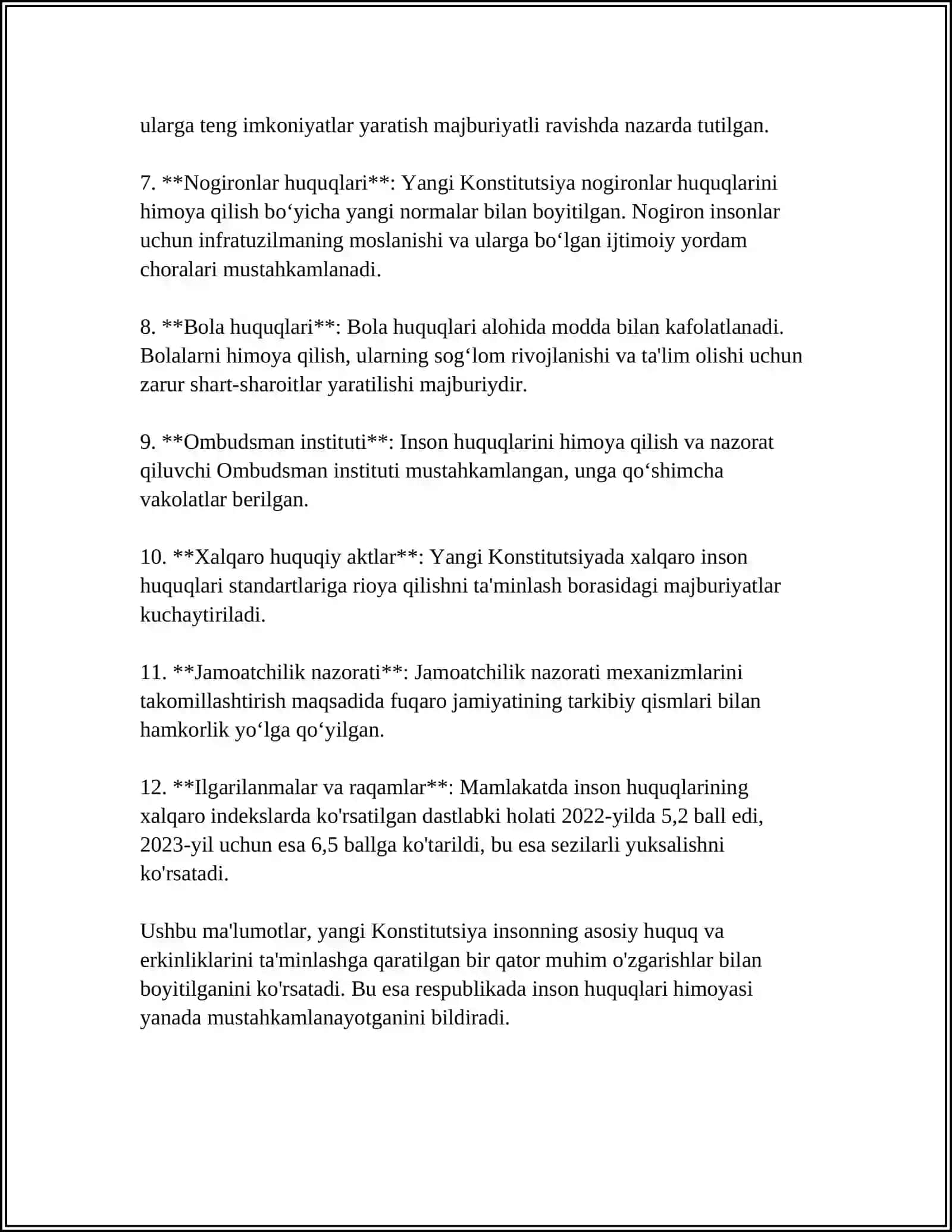 YANGI OʻZBEKISTONDA INSON HAQ-HUQUQLARI VA ERKINLIKLARINI KAFOLATINING YARATILISHI 4