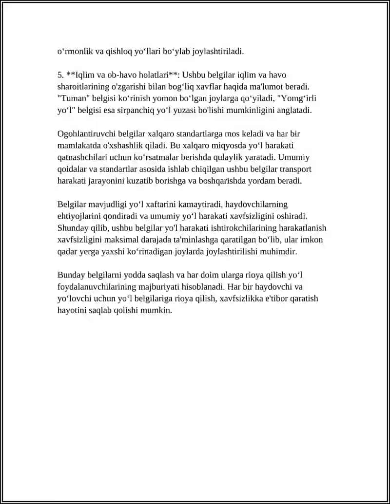 Ogohlantiruvchi va Imtiyoz Belgilar 4