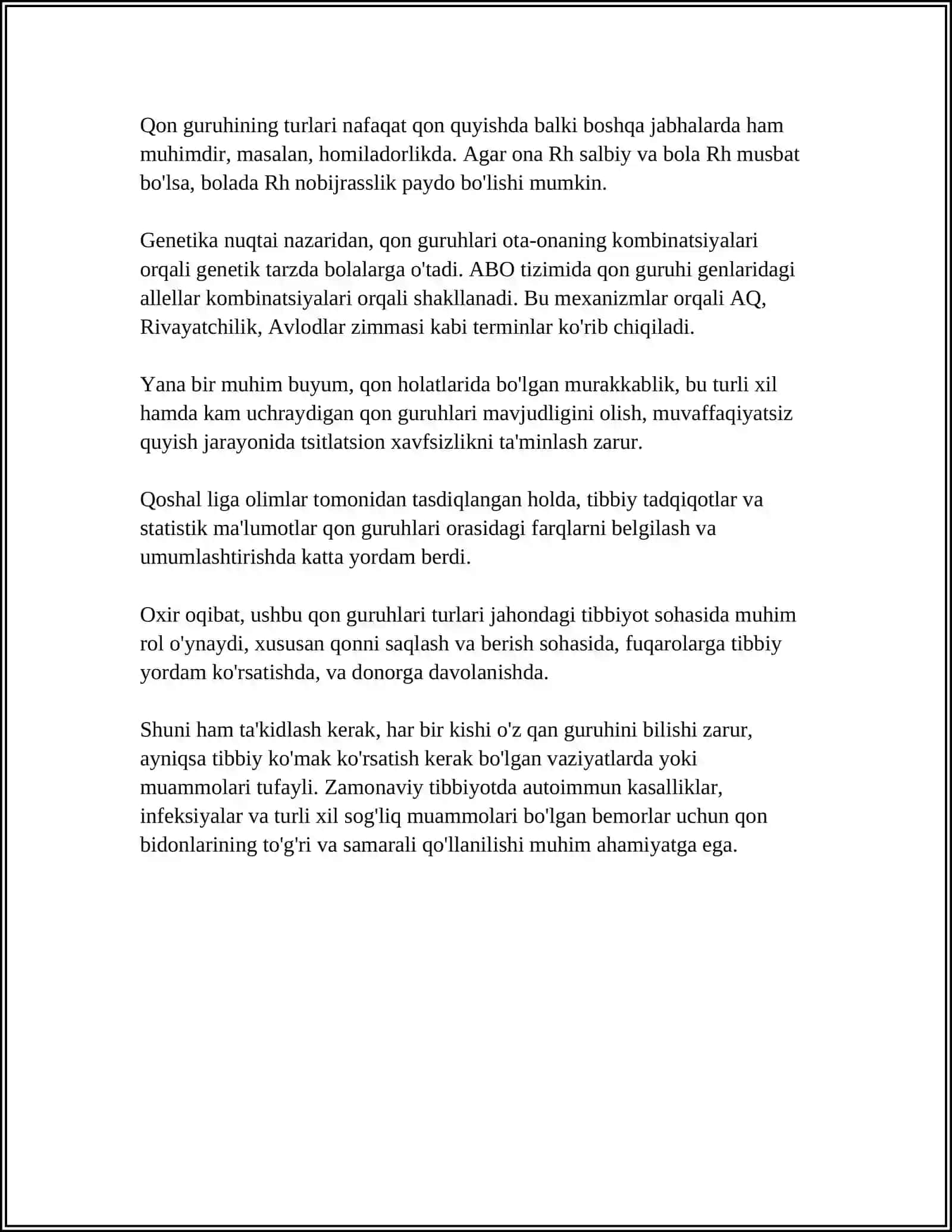 QON GURUHLARI VA RESUZ FAKTORNI ANIQLASHDA ISHTIROK ETISH. BEMORLARNI QON QUYISHGA TAYYORLASH 4