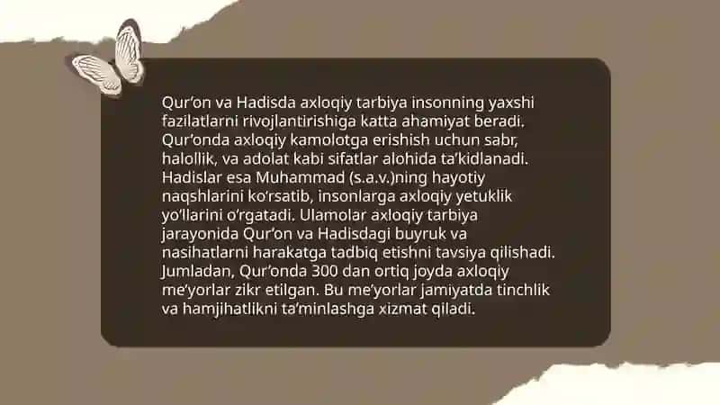 O'zbekiston yoshlarining diniy manbalardagi, axloqiy tarbiyaga oid g'oyalarni o'rganishning ahamiyati 4