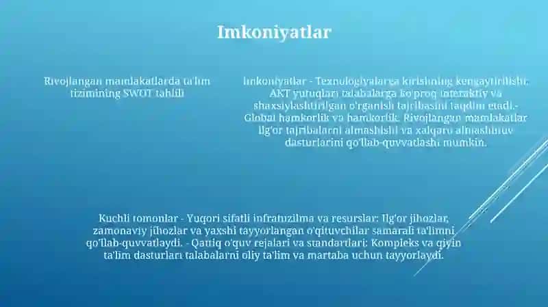 Iqtisodi Rivojlangan Davlatlarning Ta`Lim Tizimini Swot Tahlil Qiling 4