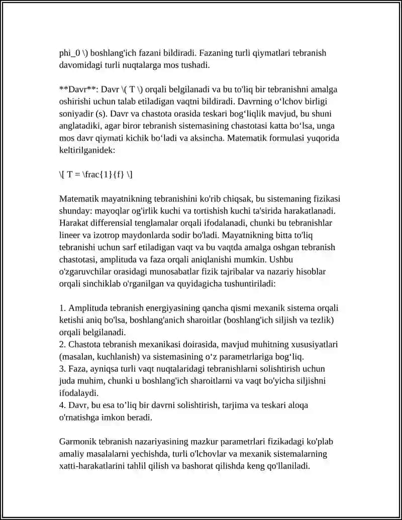 GARMONIK TEBRANISH NAZARIYASI.MATEMATIK MAYATNIKNING TEBRANISHI 4