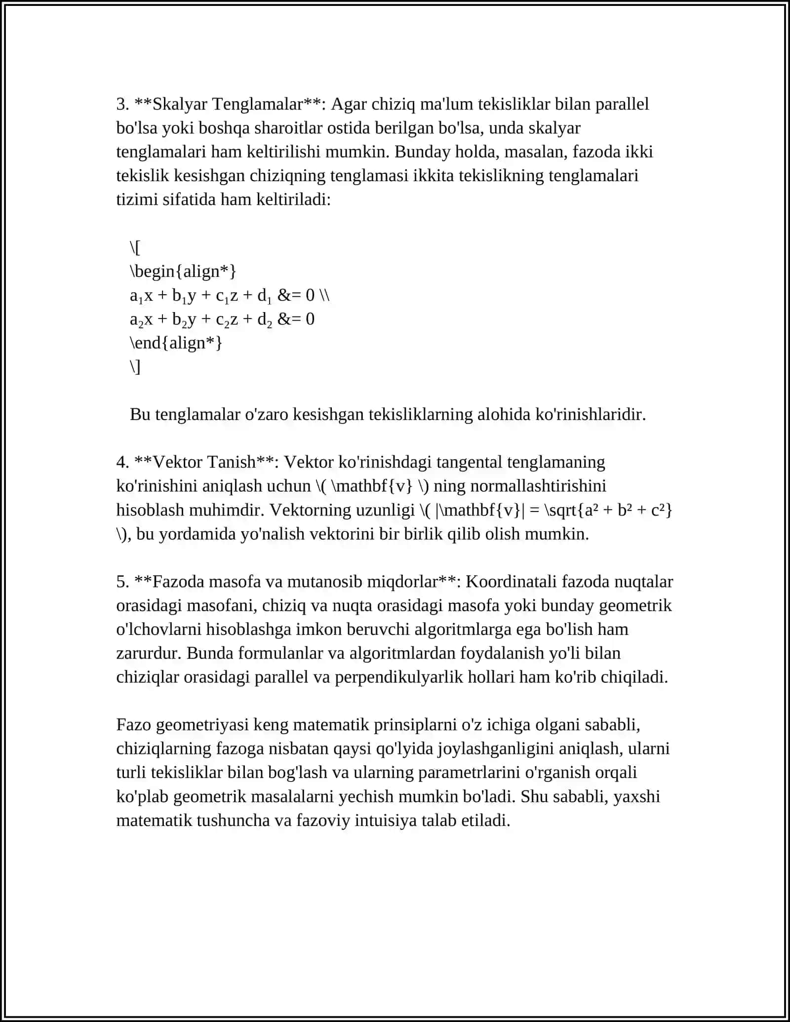 FAZODA TUĢRI CHIZIQ VA TEKISLIKGA DOIR ASOSIY MASALALAR 4