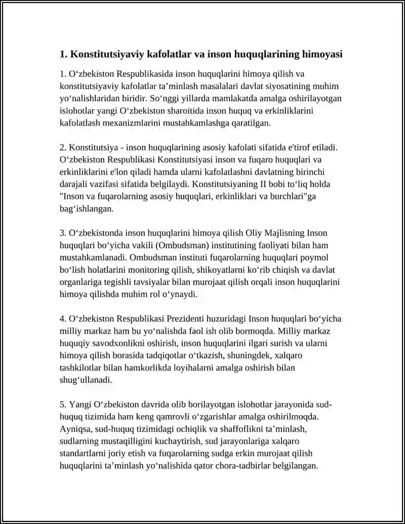 YANGI OʻZBEKISTONDA INSON HAQ-HUQUQLARI VA ERKINLIKLARI KAFOLATINING YARATILISHI 4