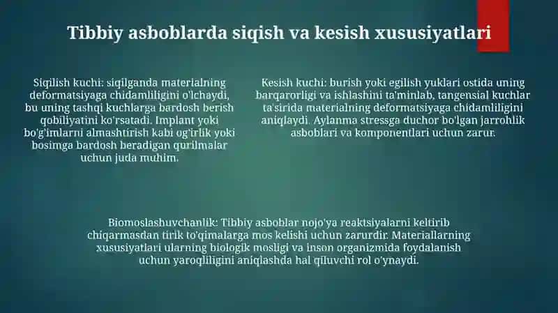 Tibbiyotda Meterialarning Mehanik Hossalarining Ahamiyati Va Undan Foydalanish 4