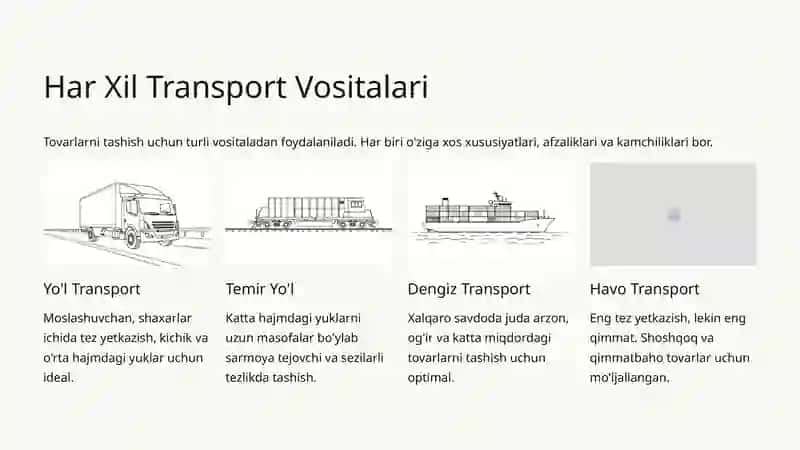 Transport Zanjirining Tarkibiy Qismlari va Taqqoslash Mezonlari 4