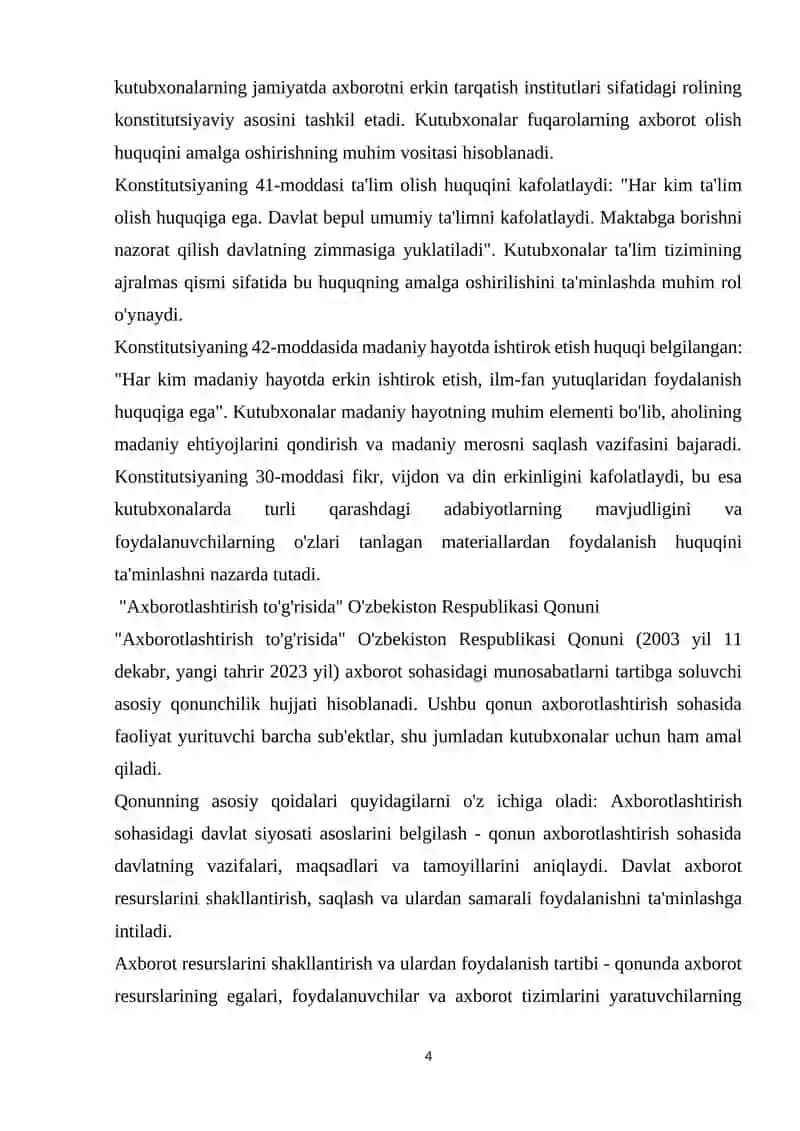 KUTUBXONA AXBOROT FAOLIYATINING MEYORIY-HUQUQIY ASOSLARI 4