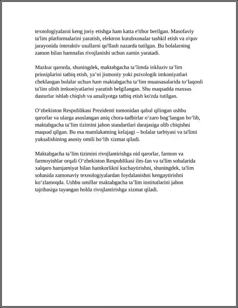 O‘ZBEKISTON RESPUBLIKASINING PREZIDENTNING MAKTABGACHA TAʼLIMGA DOIR QAROR FARMON VA FARMOYISHLARI 4