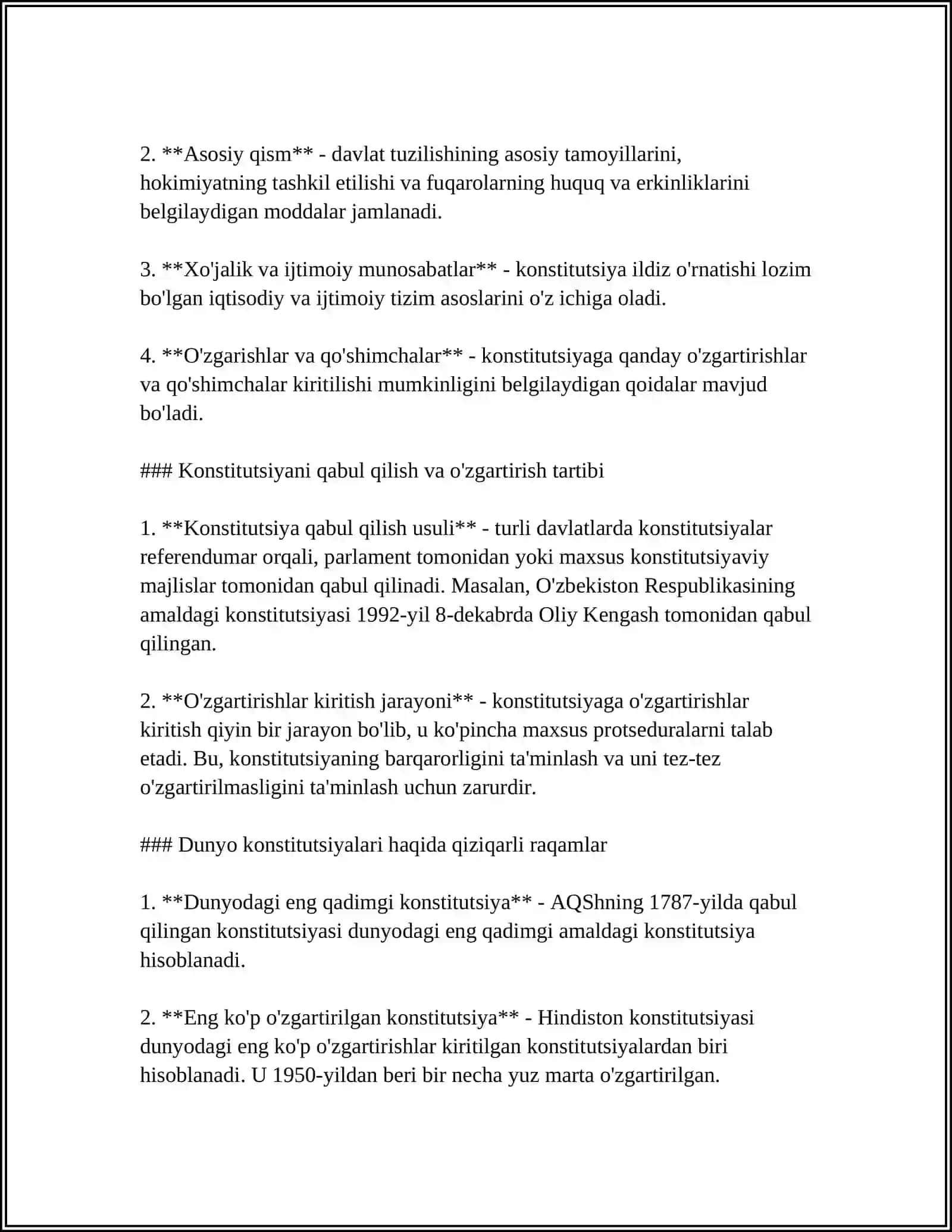KONSTITUTSIYA TUSHUNCHASI,MOHIYATI VA BELGILARI KONSTITUTSIYALARNING FUNKSIYALARI VA ULARNING TURLARI 4
