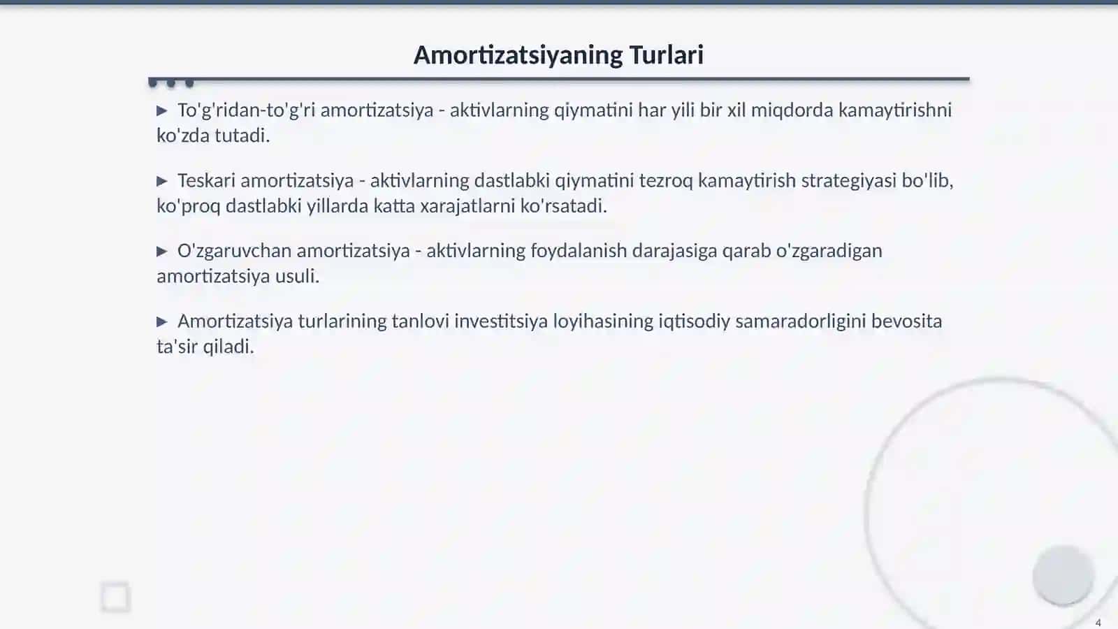 Investitsiya Loyihasida Amortizatsiyaning Ta‘siri 4