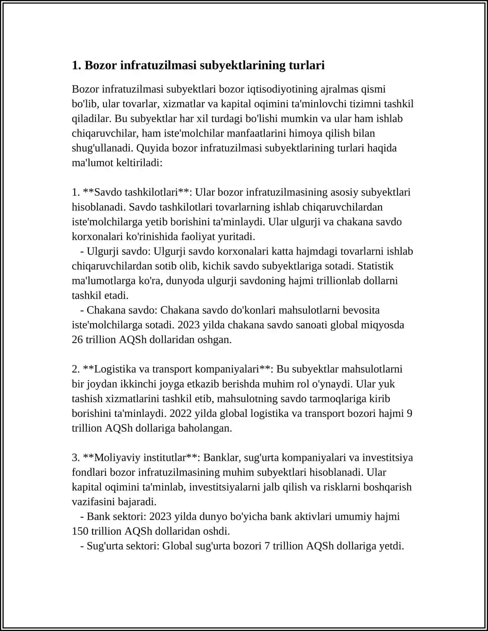 AGRAR BOʼLIMDA BOZOR INFRATUZILMASI SUBYEKTLARINING NOMI, UNI BOSHQARISH VA MOLIYAVIY TAʼMINOT MANZILI 4