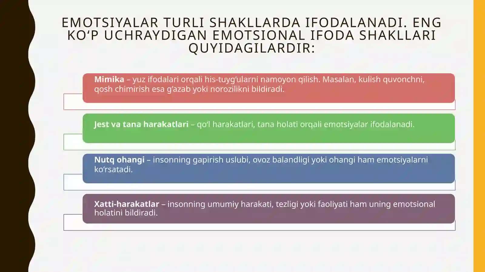 Emotsional ifodadagi farqlar ,motivatsion farqlar.shaxs indivudalligi, qobiliyat farqlari 4