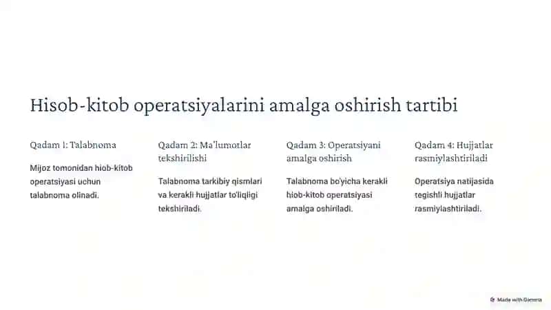 Hisob-kitob operastiyalarini hisobga olish, rasmiylashtirish va nazorat qilish 4