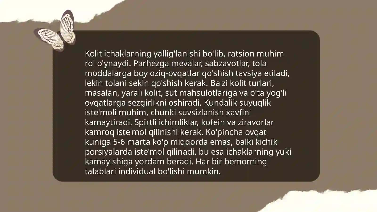 Kolit kasalliklarida jismoniy mashqlar majmuasini tuzish 4
