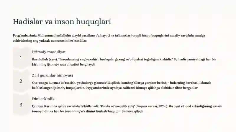 Islomda inson huquq va erkinliklarini ta'minlanishining o'ziga xos jihatlari 4
