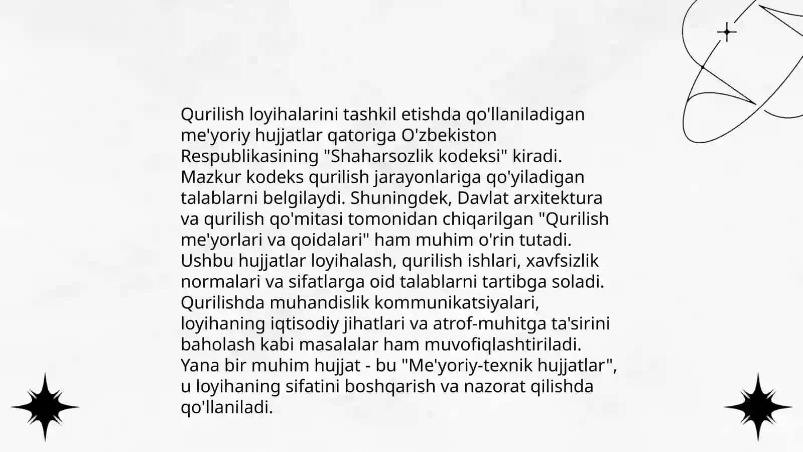 Qurilish firmalarini rejalashtirish tashkil etish va boshqarish faoliyatini tartibga soluvchi zamonaviy qarorlar,yo'riqnomalar va boshqa normativ hujjatlar bilan tanishish 4