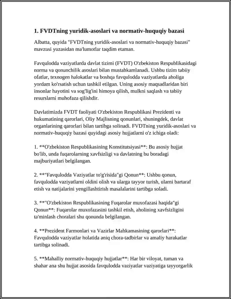 FAVQULODDA VAZIYATLARDA ULARNING OLDINI OLISH VA HARAKAT QILISH DAVLAT TIZIM (FVDT)NING STRUKTURAVIY TUZILISHI 4
