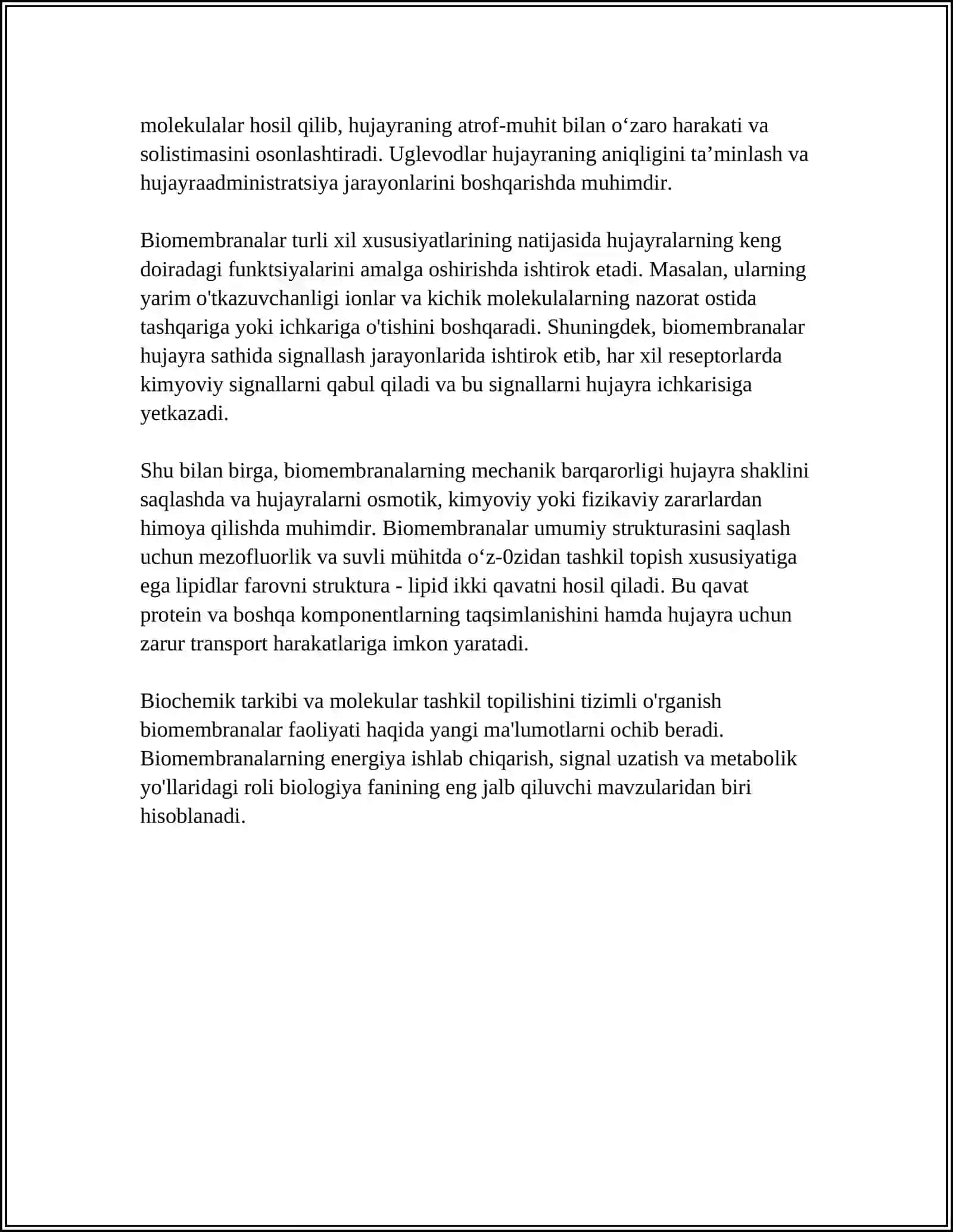 BIOLOGIK MEMBRANALARNING FIZIK-KIMYOVIY XOSSALARI, MEMBRANALARDA MODDALAR KO'RINISHINING BIOFIZIKAVIY MEXANIZIMLARI 4