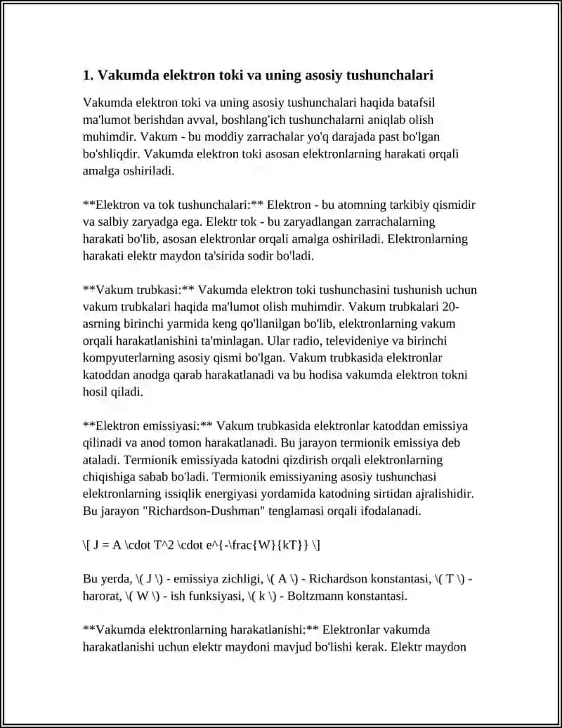 VAKUMMDA ELEKTR TOKI VA TERMOELEKTRON EMISSIYA HODISASI 4