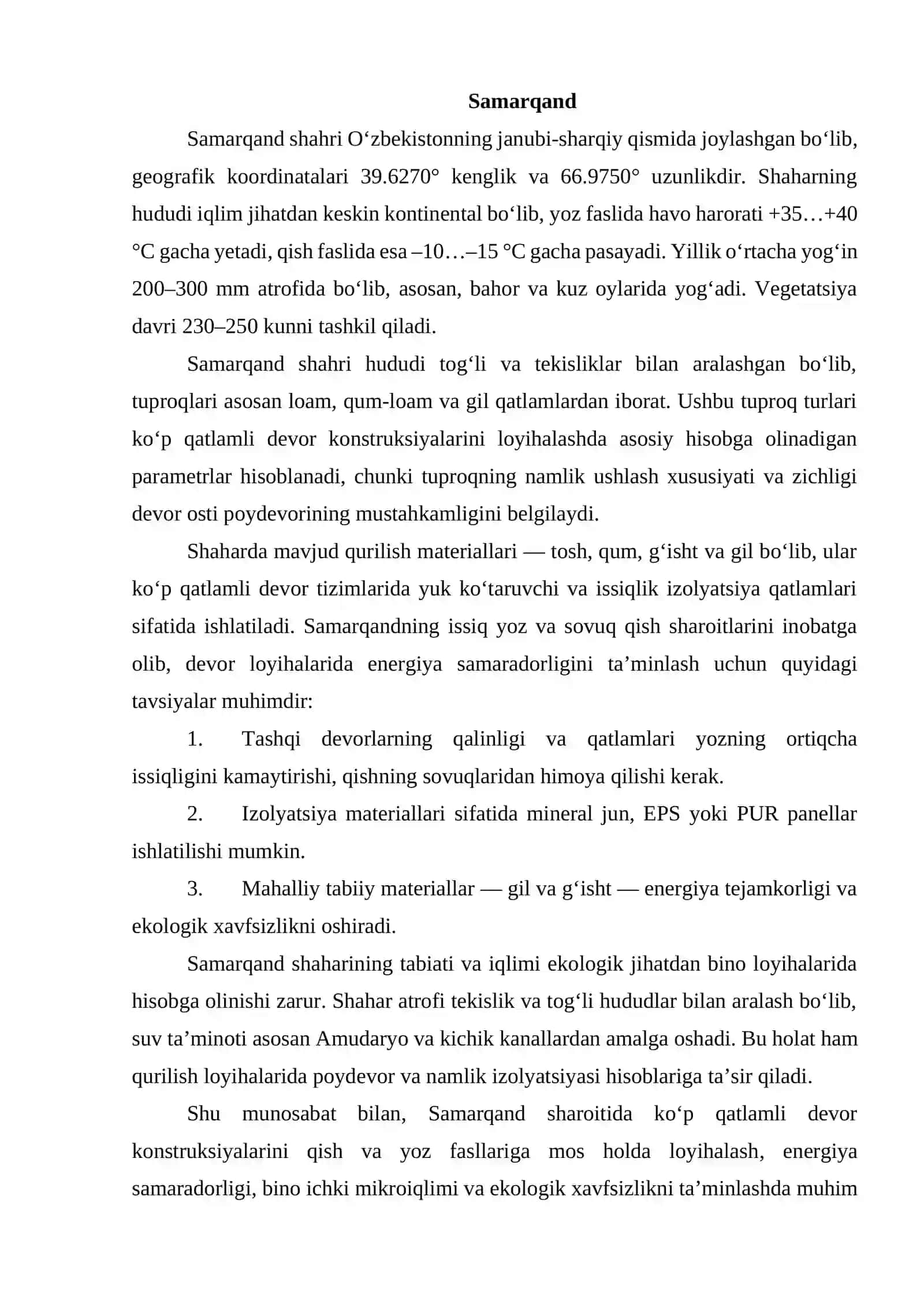 Ko’p qatlamli devor konstruksiyani qish va yoz sharoitiga loyihalash mavzusida HISOB GRAFIK ISHI 4