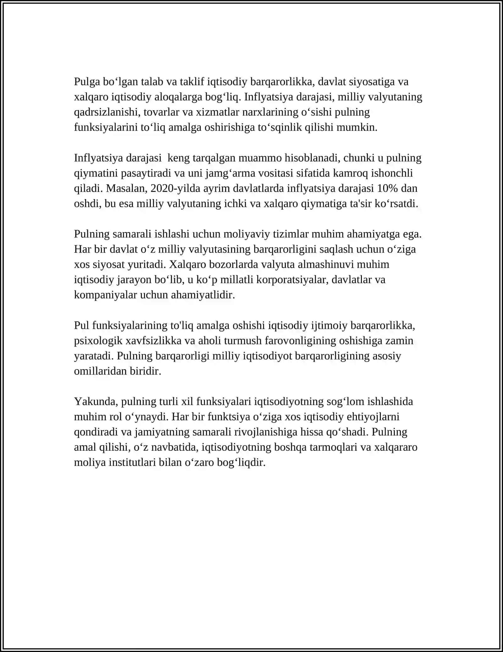 PULNING FUNKSIYALARI VA UNI IQTISODIYOTDAGI O'RNI. PULNING TURLARI (KREDIT PULLAR, DEPOZIT PULLAR) 4
