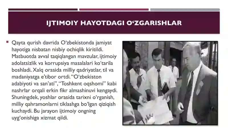 Qayta qurish yillarida Oʻzbekistondagi ijtimoiy-siyosiy vaziyat 4