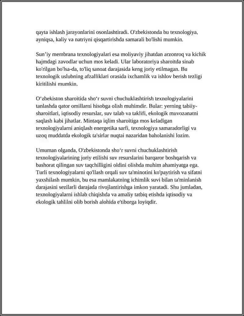O‘zbekiston Sharoitida Sho‘r Suvni Chuchuklashtirish 4