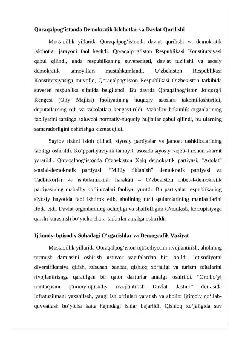 Mustaqillik yillarida Qaraqolpog’iston Respublikasi 4