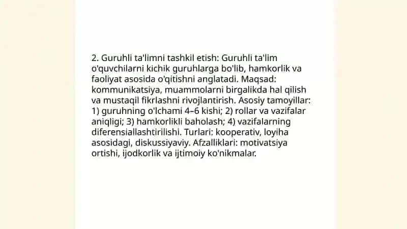 An'anaviy (klassik) dars tashkil etish 4
