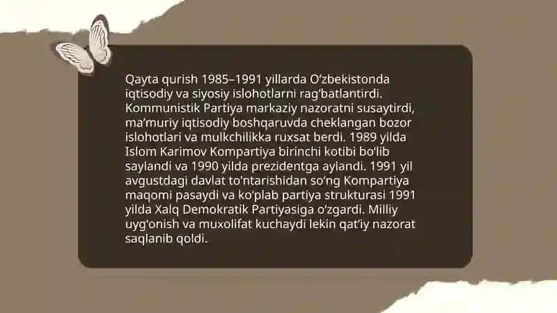 Qayta qurish yillarida Özbekistondagi ijtimoiy-siyosiy vaziyat 4