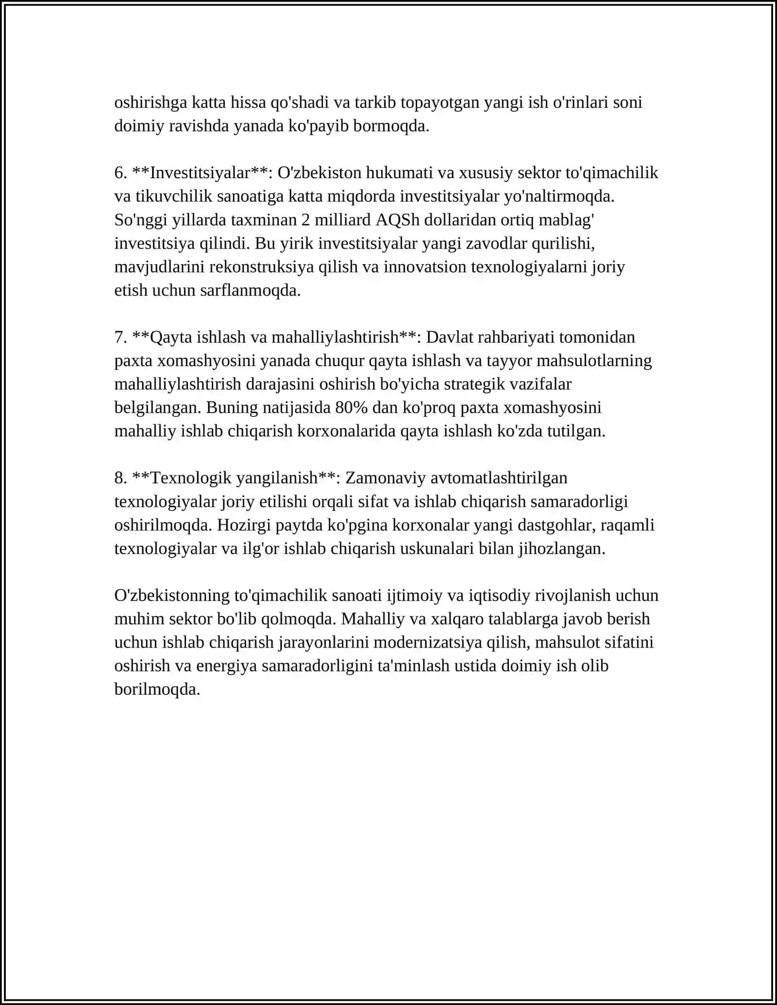 MATOLAR VA TO'QIMACHILIK MAHSULOTLARI TAYYORLASH 4