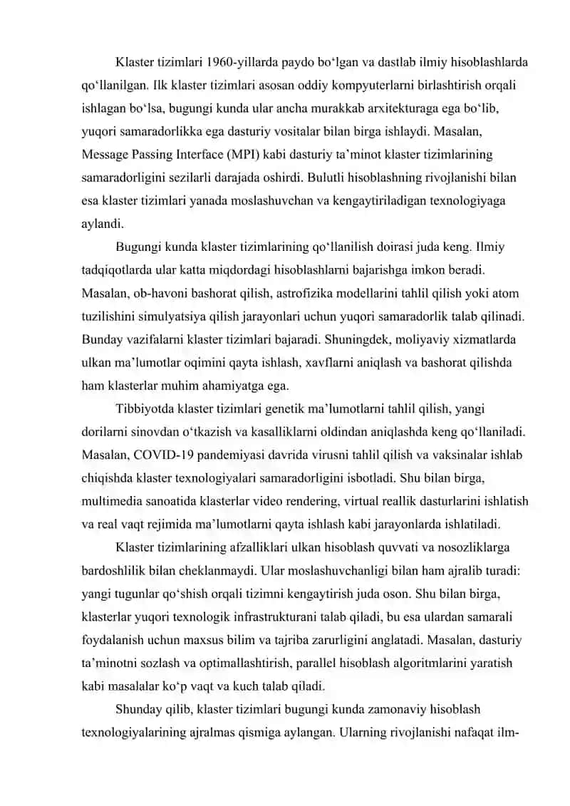 Klasterlash tizimi (bir, ikki va ko‘p bog‘lamli) haqida ma’lumotlar berish va amaliyotda qo‘llash 4