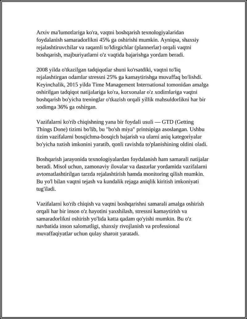VAQTNI BOSHQARISHDAGI VAZIFALARNI KO'RIB CHIQISH MOHIYATI, SHARH YARATISH VOSITALARI 4