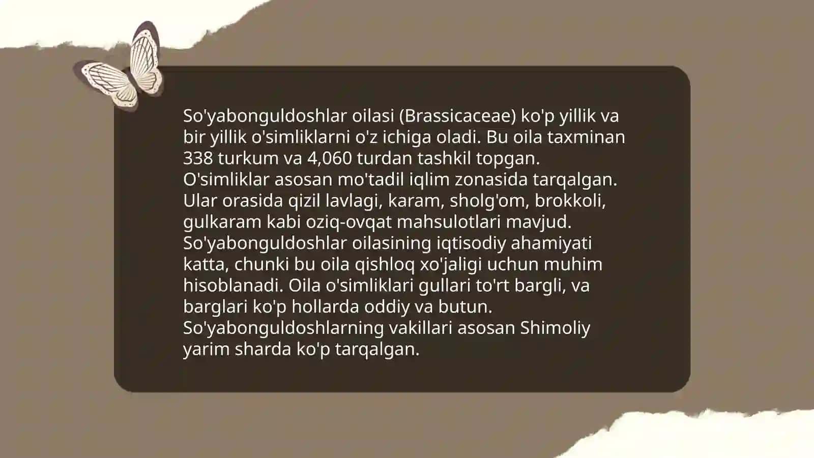 Kam tarqalgan soyabonguldosh oʻsimliklarining botanik oilasi 4