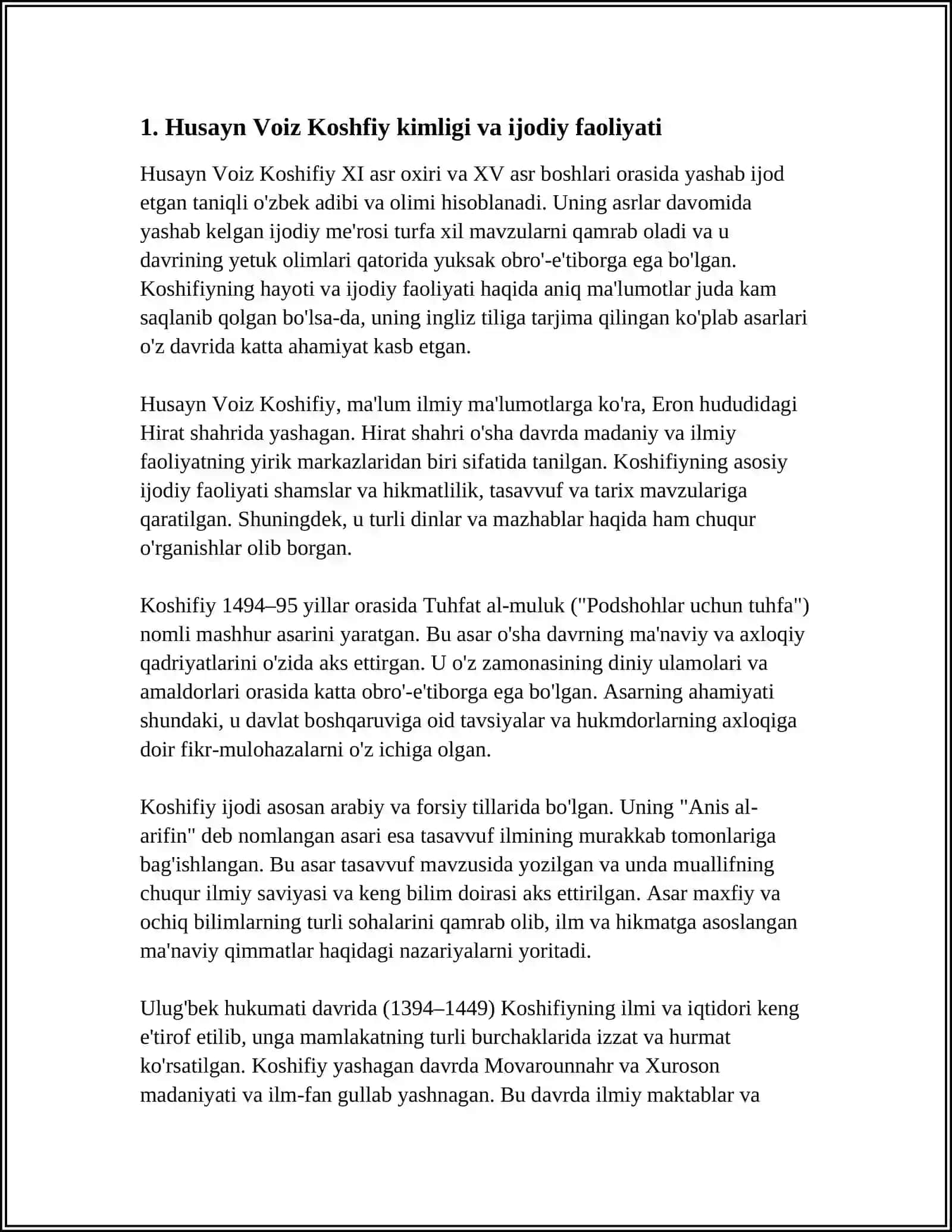 HUSAYN VOIZ KOSHFIYNING "FUTUVVATNOMASI SULTONIY"ASARINI SHARHLASH 4