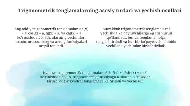 Trigonometrik tenglamalarni o`qitish metodikasi 4