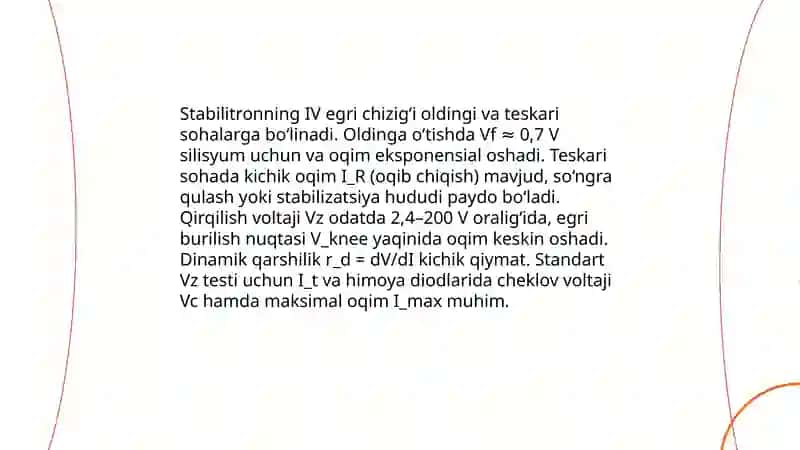 Stabilitronlar, himoya va cheklovchi diodlar 4