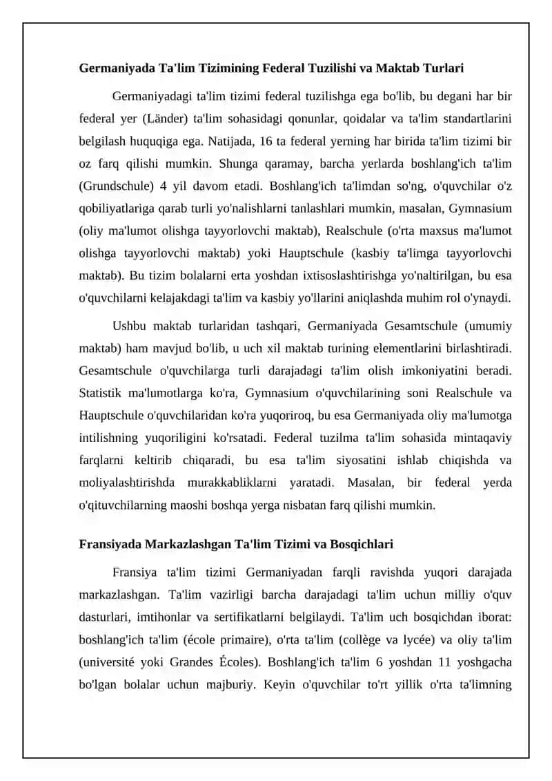 Germaniya va Fransiyada ta'lim tizimining tuzilishi va o'ziga xos xususiyatlari 4