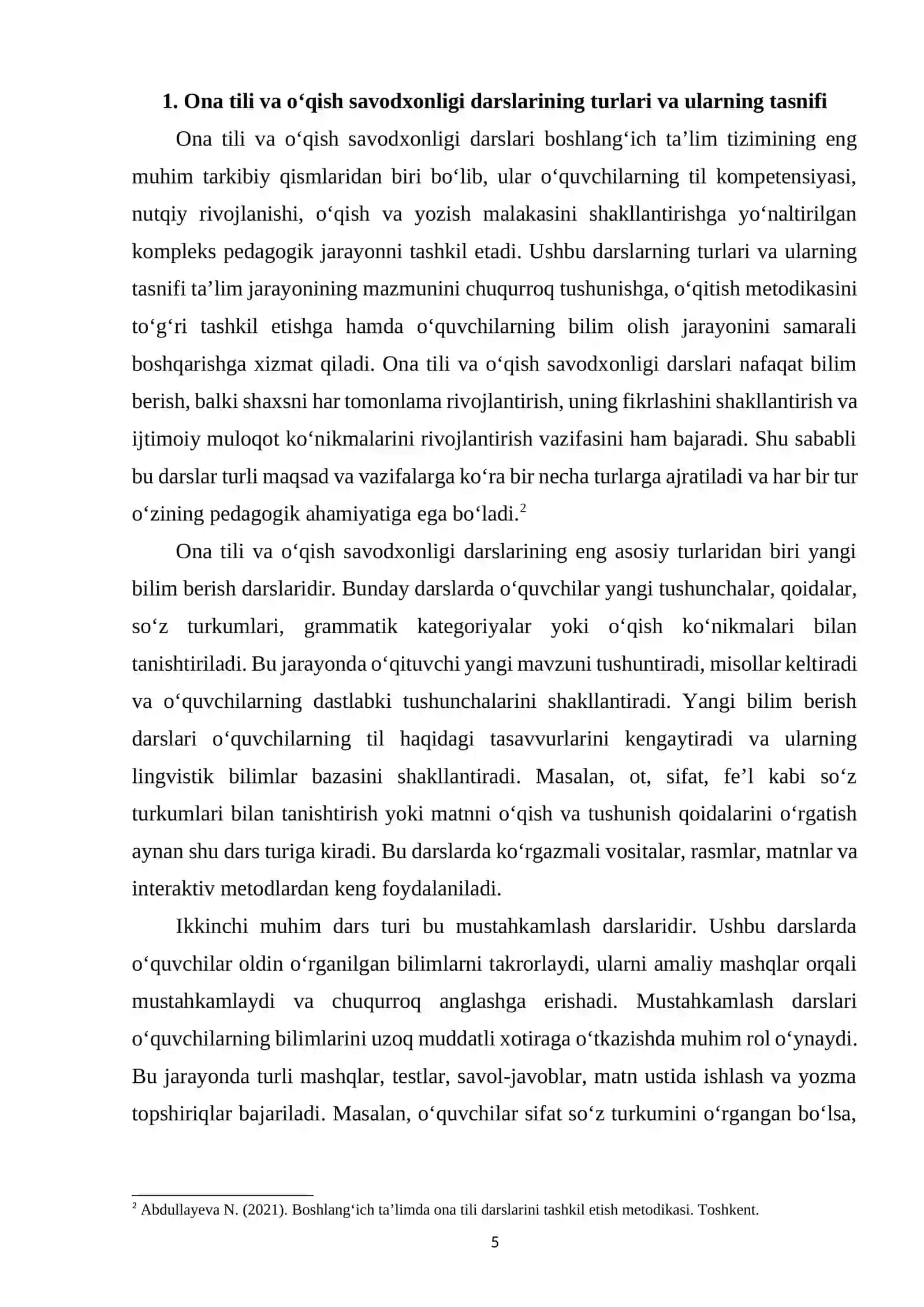 Ona tili va o‘qish savodxonligi darslarida dars turlari va ularga qo‘yiladigan talablar 4